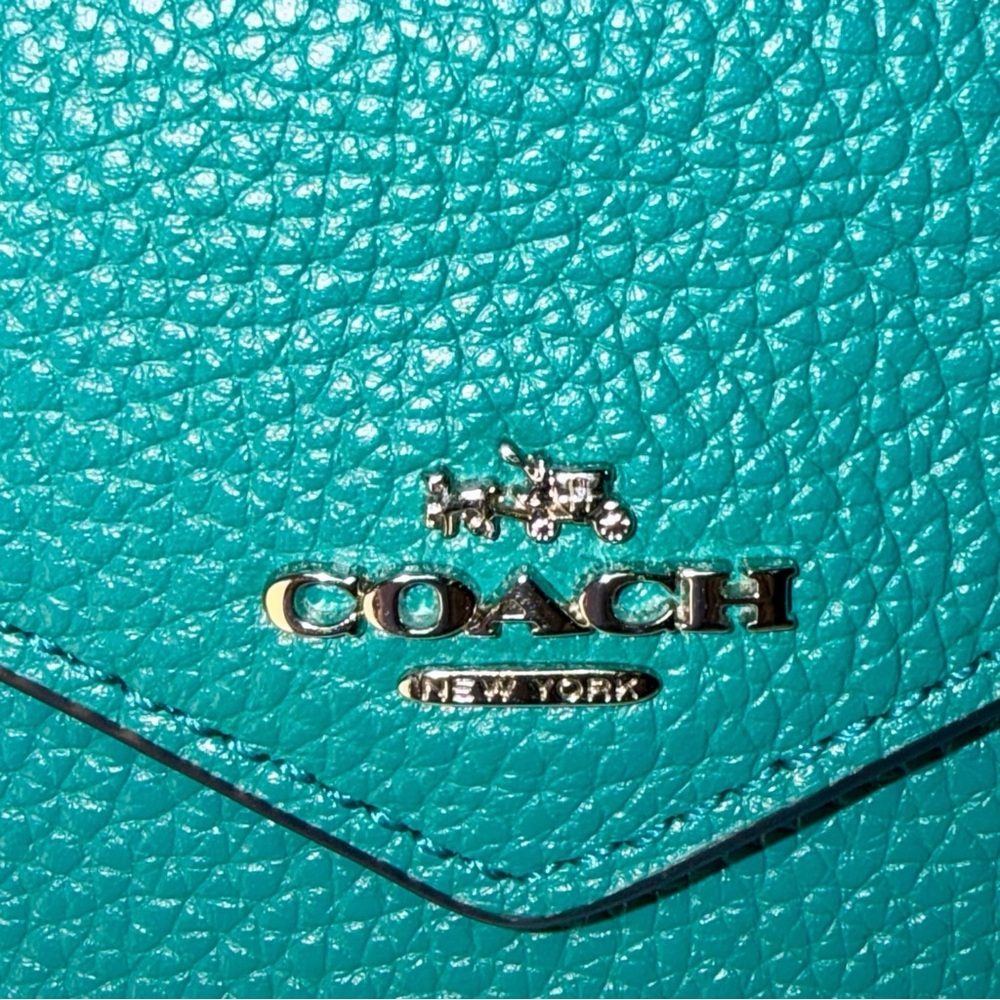 Coach Pebbled Leather Envelope Snap Wallet / Card Case – Teal Green 🩵 - Picture 4 of 10